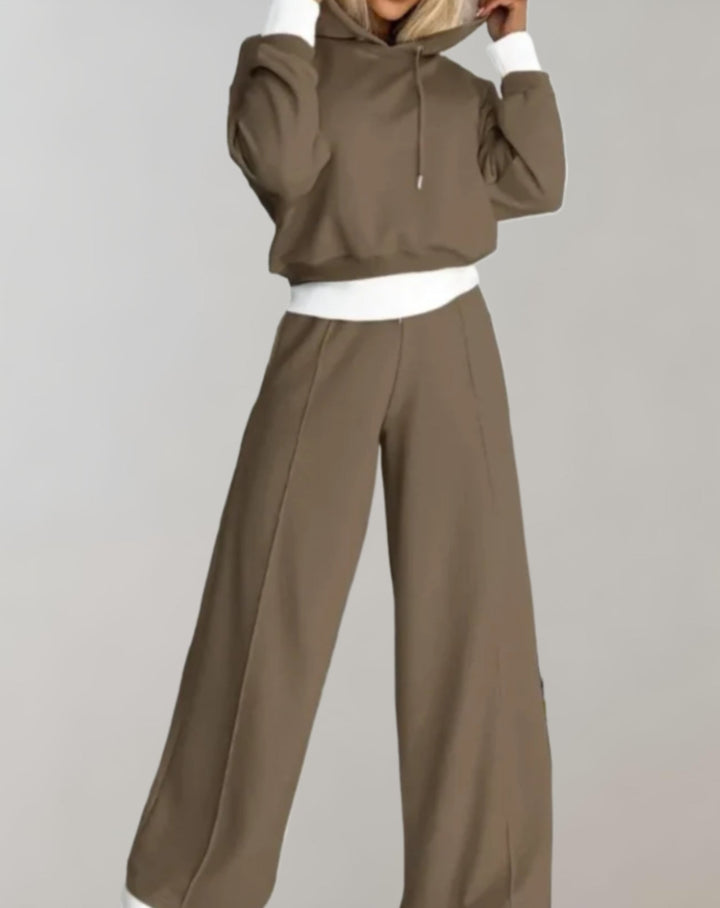 Cléo - Comfy Two-piece Set with Hoodie and Wide Trousers-Brown-S-The Livary