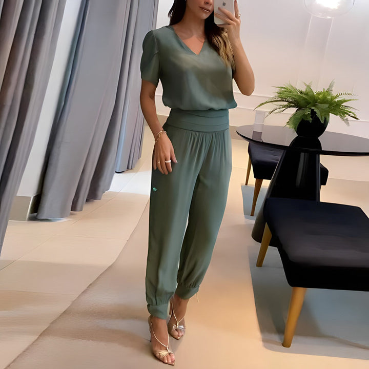 Fashionable blouse set with trousers – Comfort & Style combined – Fabienne-Olive-S-The Livary