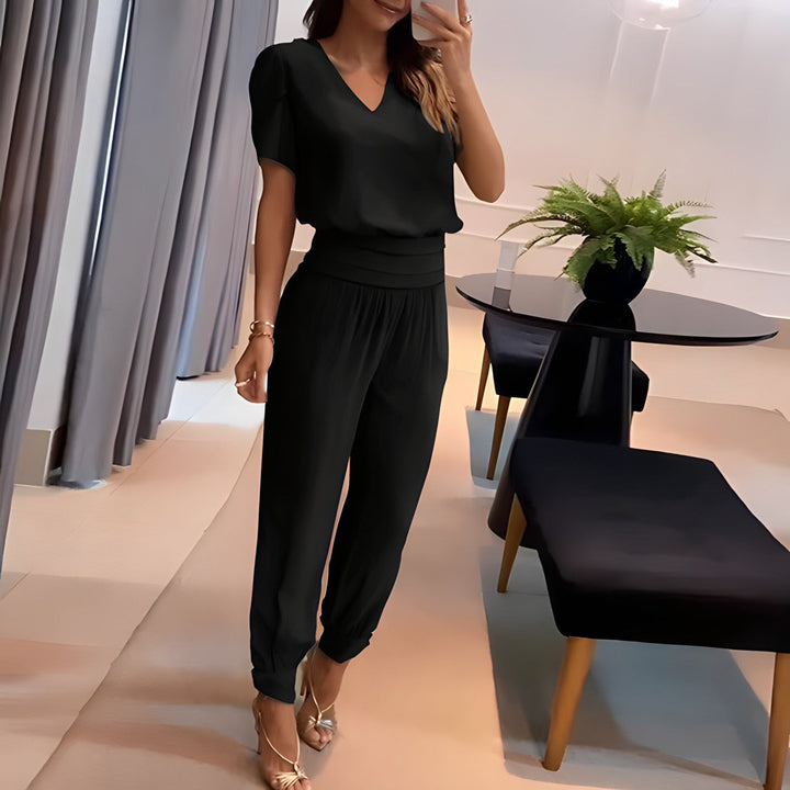 Fashionable blouse set with trousers – Comfort & Style combined – Fabienne-Black-S-The Livary