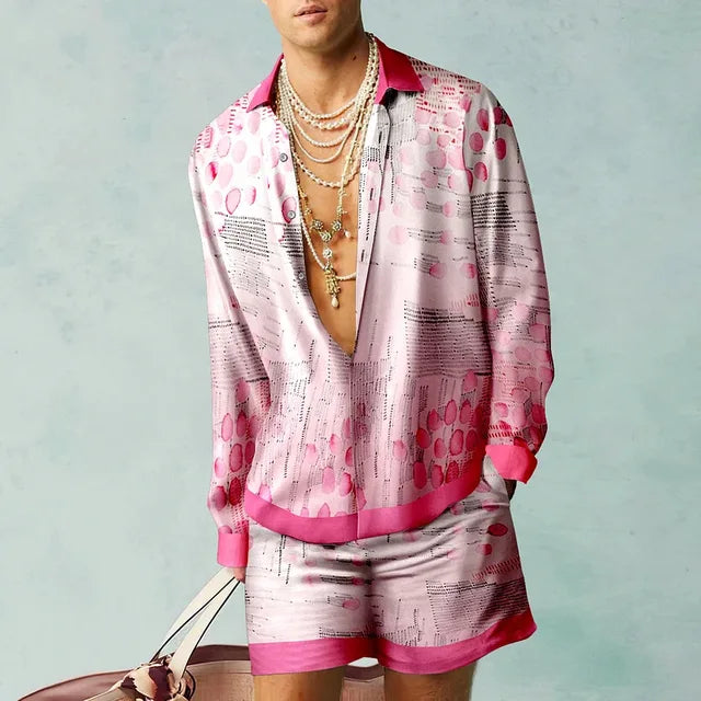 Trendy Hawaiian set with a silk look for men – Fabio-Light pink/White-S-The Livary