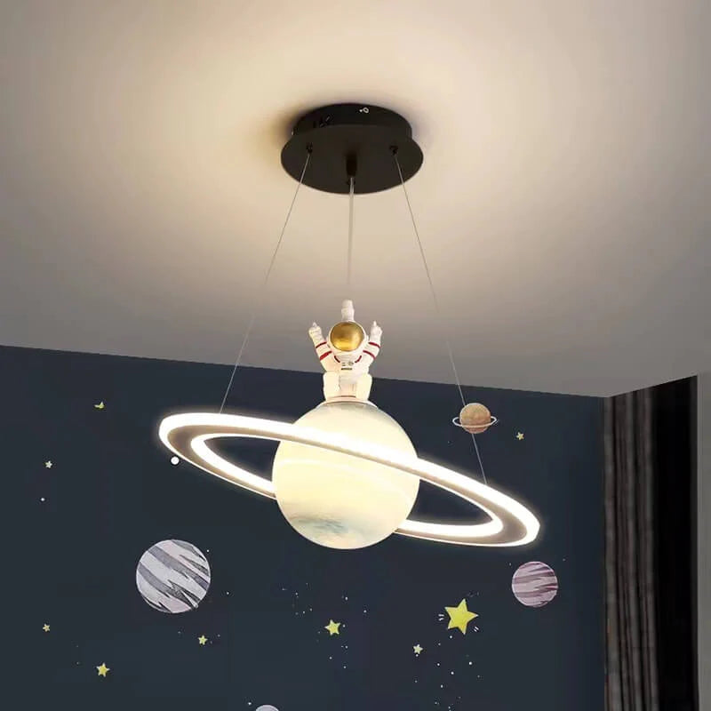AA OUT OF STOCK Kids' Room LED Pendant Light - CosmoGlow-Orange Saturn-B (With Astronaut)-3 Colour Temperatures-The Livary