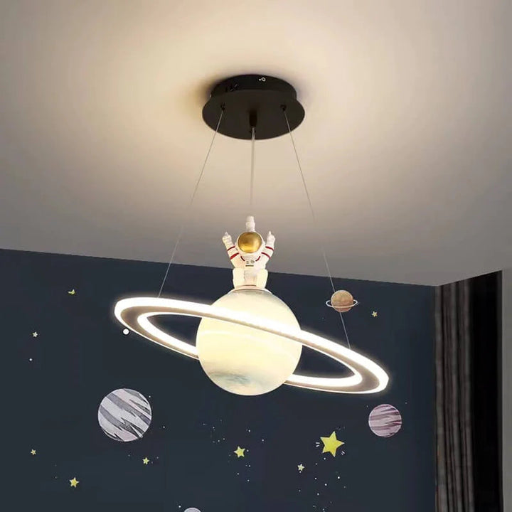 AA OUT OF STOCK Kids' Room LED Pendant Light - CosmoGlow-Orange Saturn-B (With Astronaut)-3 Colour Temperatures-The Livary