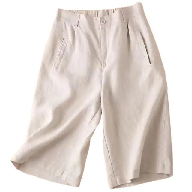 Ladies' summer shorts made of linen-cotton blend in knee length – Elvira-Apricot-S-The Livary
