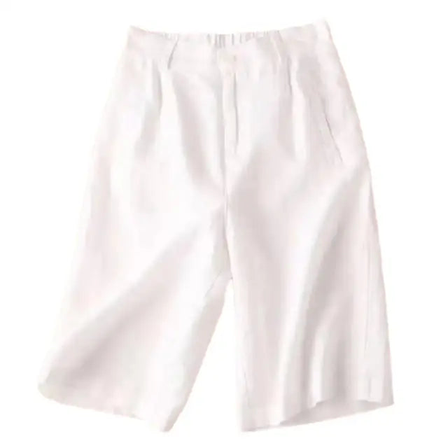 Ladies' summer shorts made of linen-cotton blend in knee length – Elvira-White-S-The Livary