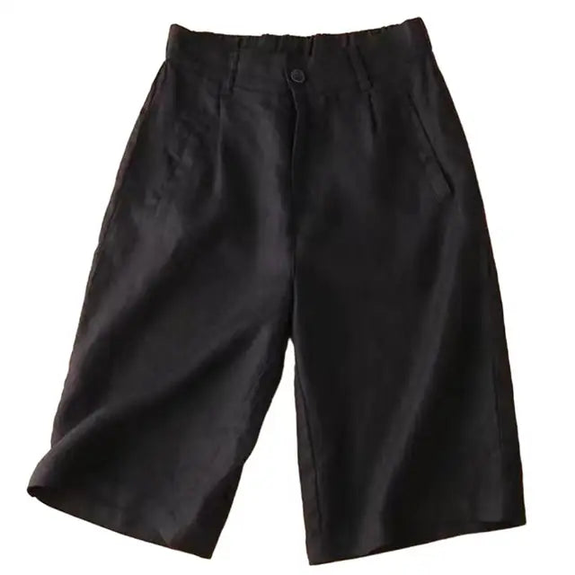 Ladies' summer shorts made of linen-cotton blend in knee length – Elvira-Black-S-The Livary