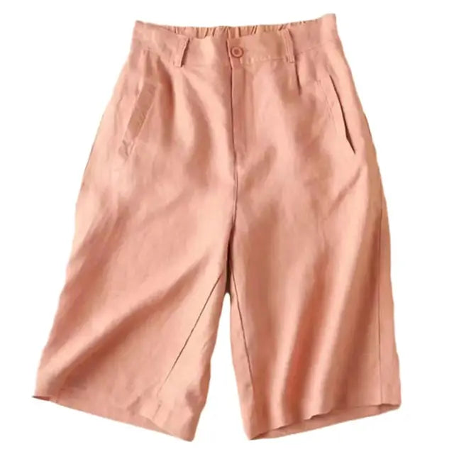 Ladies' summer shorts made of linen-cotton blend in knee length – Elvira-Stone red-S-The Livary