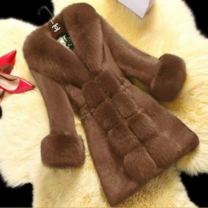 Sarabell - Trendy Coat with Faux Fur for Women-Brown-XS-The Livary
