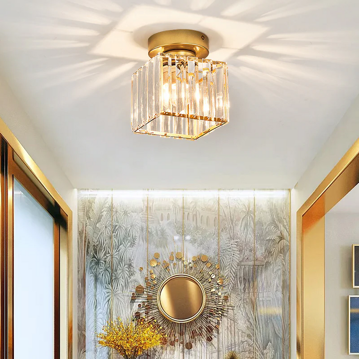 Modern Crystal Ceiling Light - CrystalGlow-Black-Square-The Livary