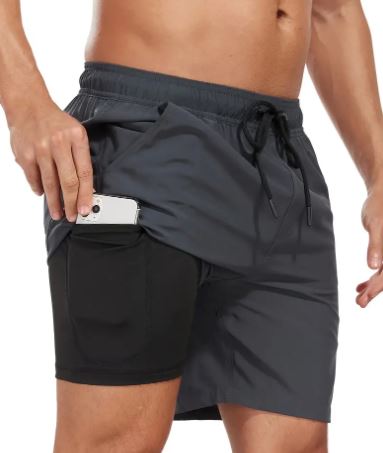 Quick-drying men's swim shorts with stretch & mobile phone pocket – Jonas-Dark grey-S-The Livary