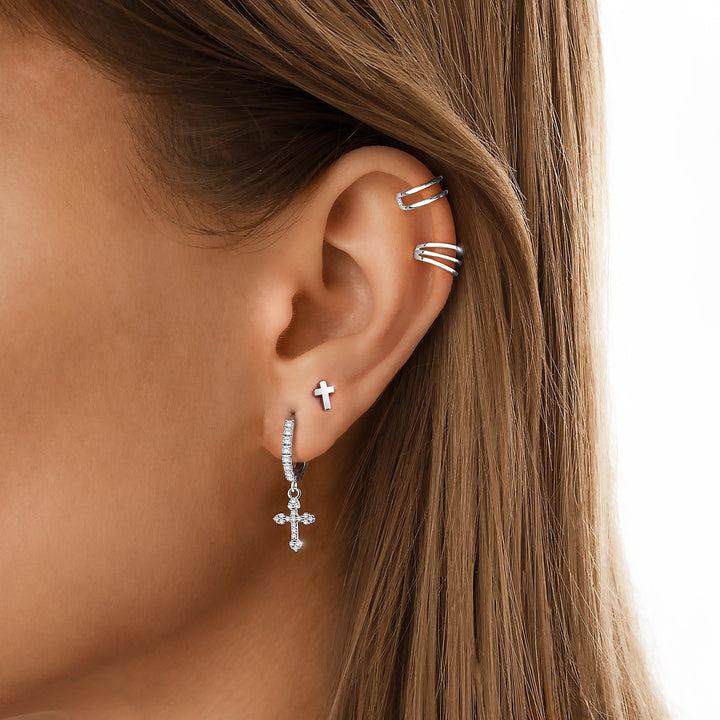 Subtle Cross Earrings - Lena-Silver-The Livary
