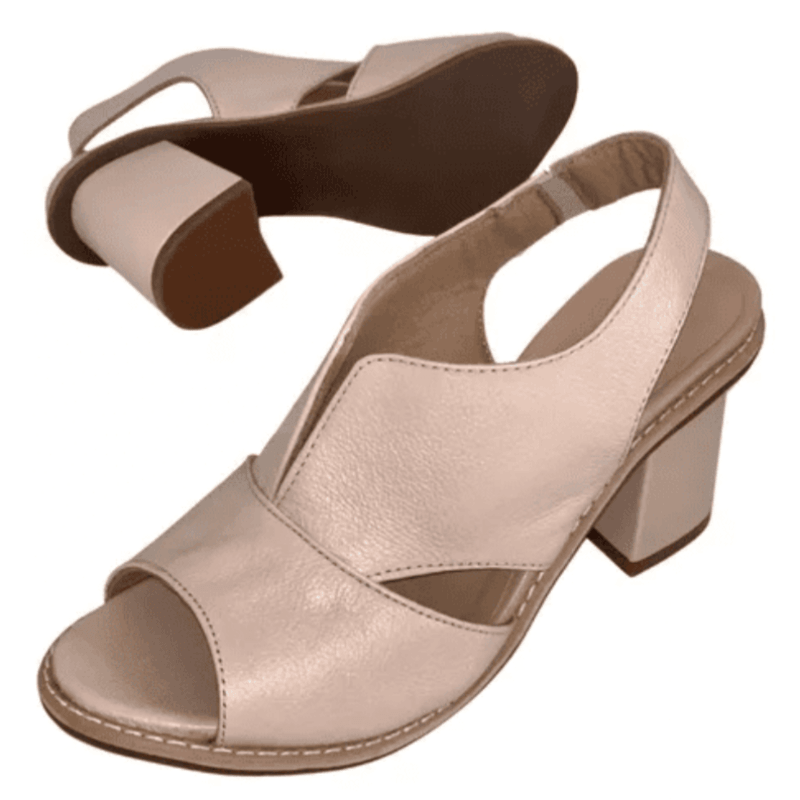 Women’s leather sandals with heel & comfort footbed – Selina-Beige-2.5-The Livary