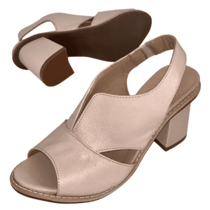 Women’s leather sandals with heel & comfort footbed – Selina-Beige-2.5-The Livary