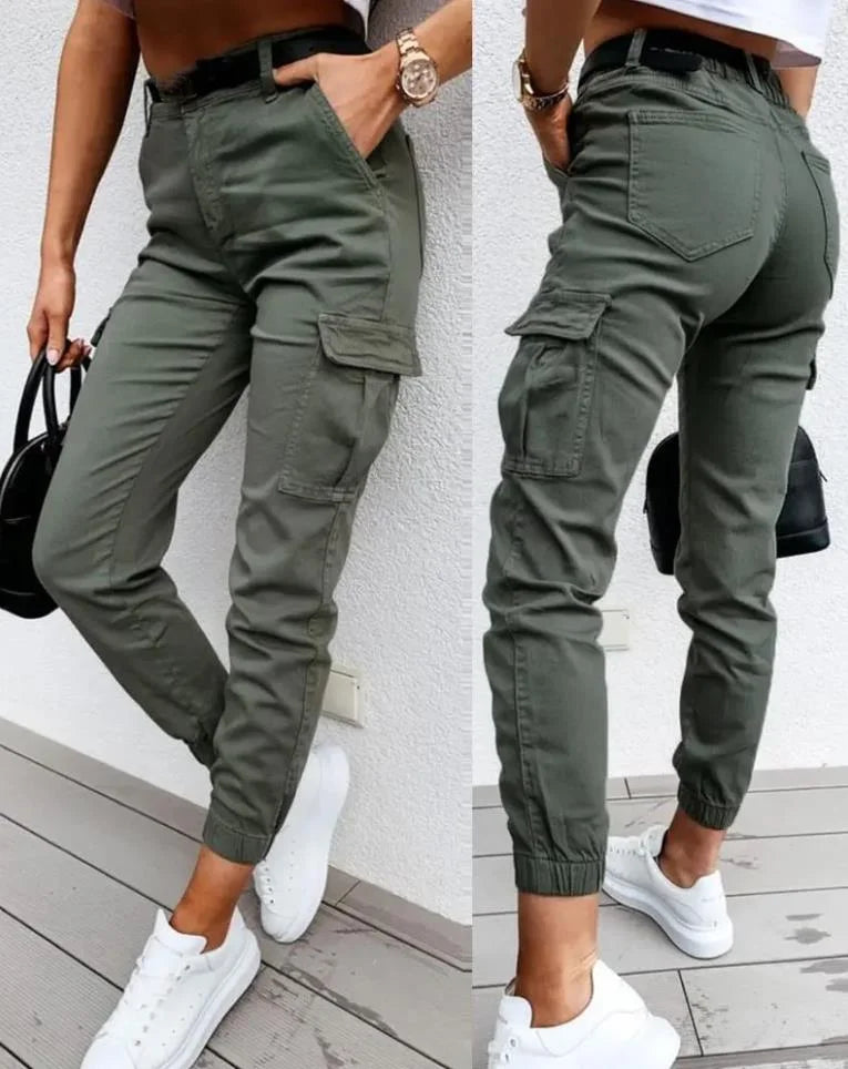 Ladies Cargo Trousers with Stretch and High Waist - Livia