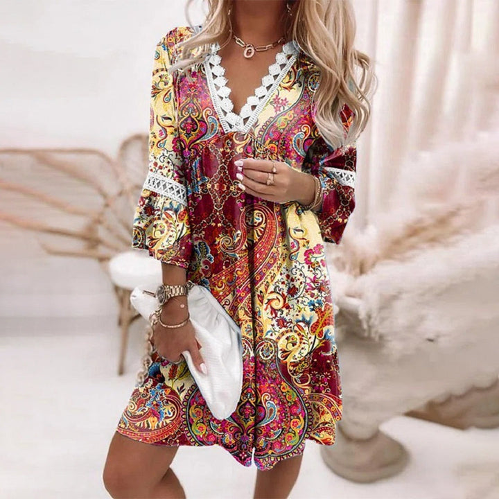 Printed Loose Dress - Amara-Red-S-The Livary