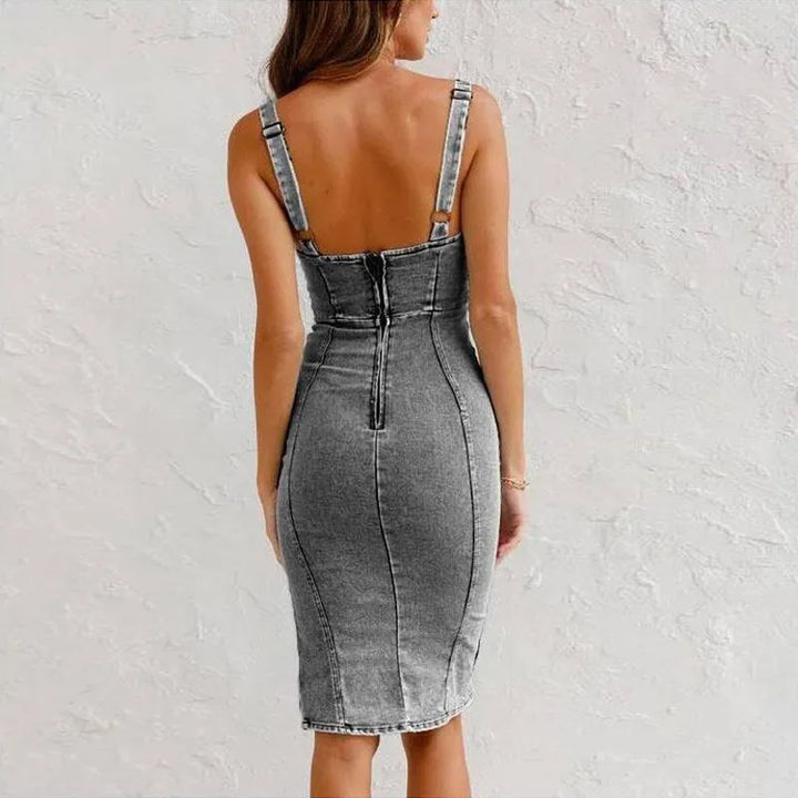 Stylish midi dress with slit – Rike-Blue-S-The Livary