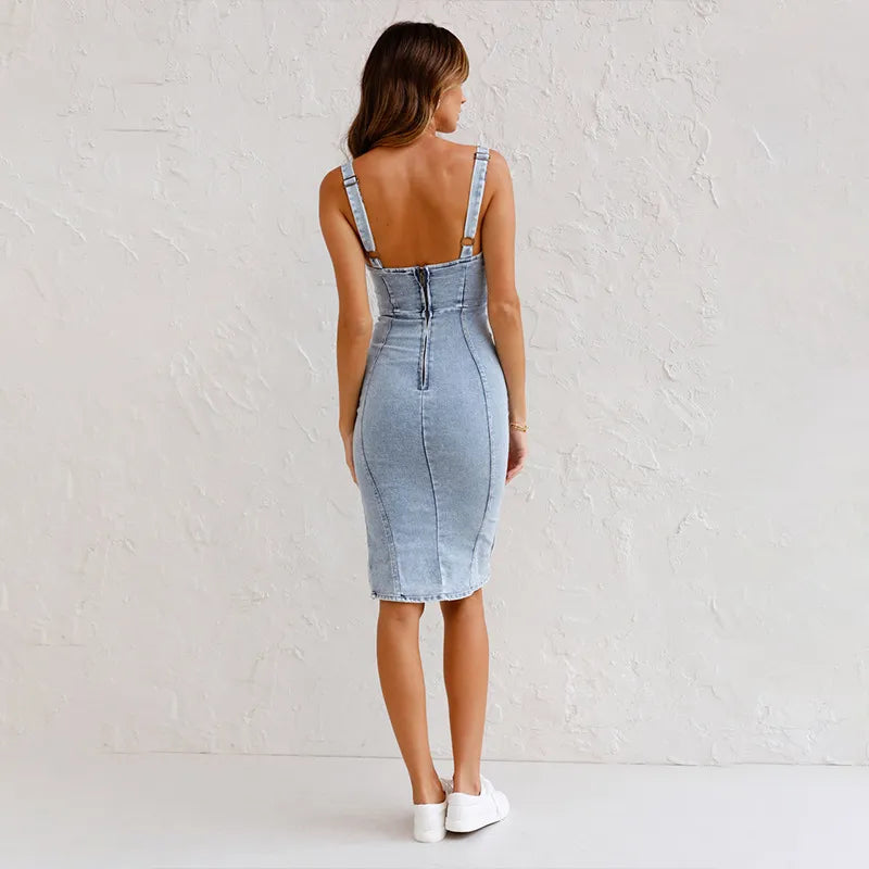 Stylish midi dress with slit – Rike-Blue-S-The Livary