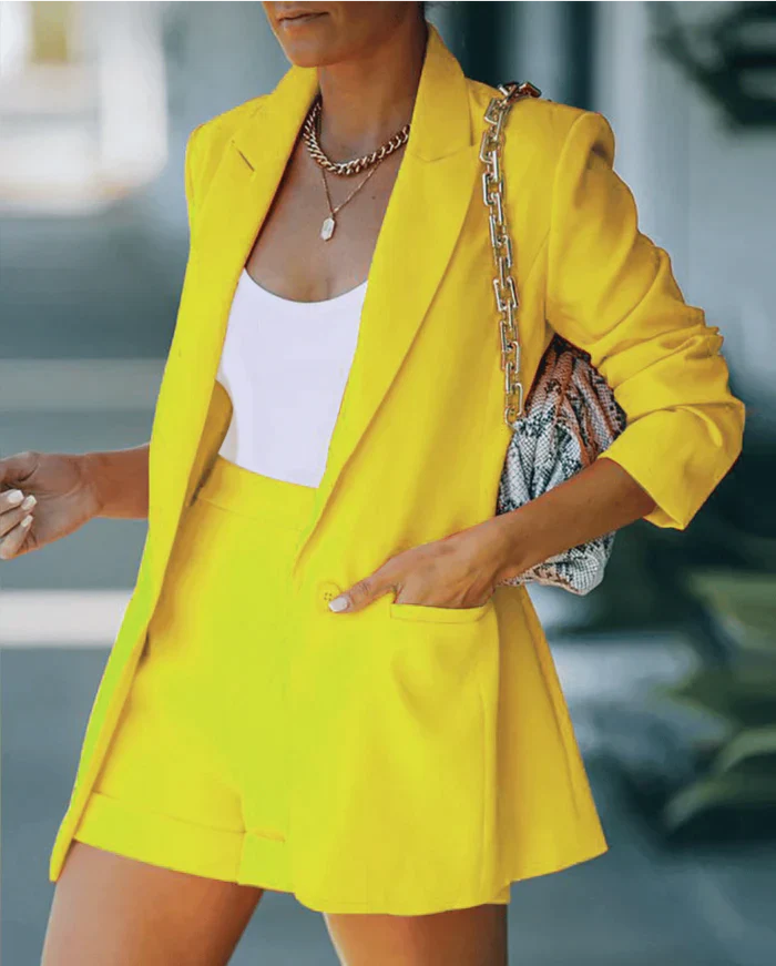 Trendy blazer co-ord with shorts – Versatile & Stylish – Larissa-Yellow-S-The Livary