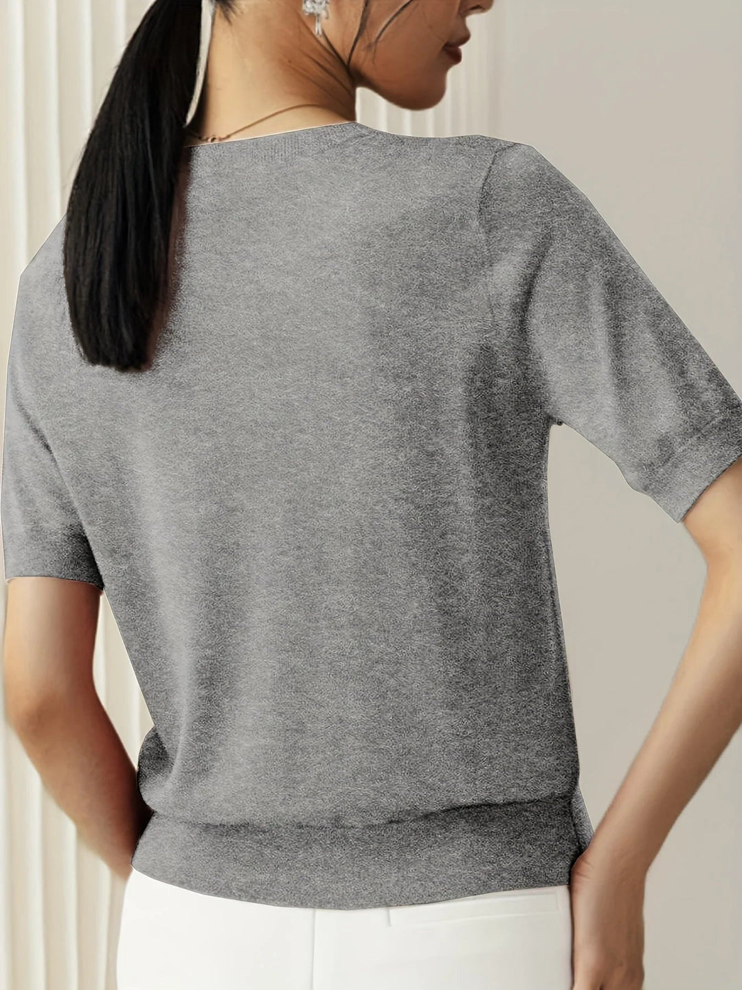 Spring Sweater with Short Sleeves – Mira-Grey-XS-The Livary