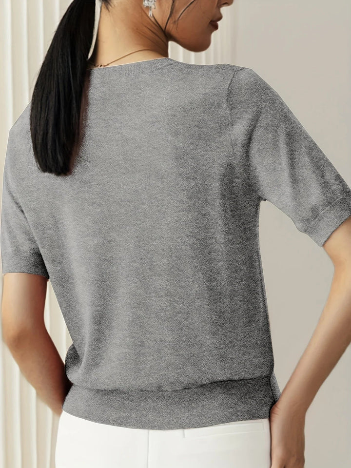 Spring Sweater with Short Sleeves – Mira-Grey-XS-The Livary