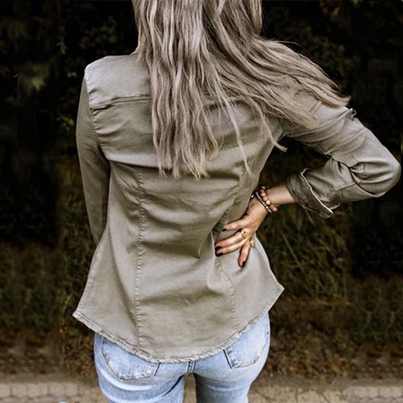 Stylish ladies' denim jacket - Elisa-Gray-S-The Livary