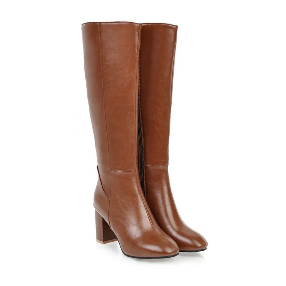 Knee-high Women's Boots with Heel - Sienna-Brown-2.5-The Livary