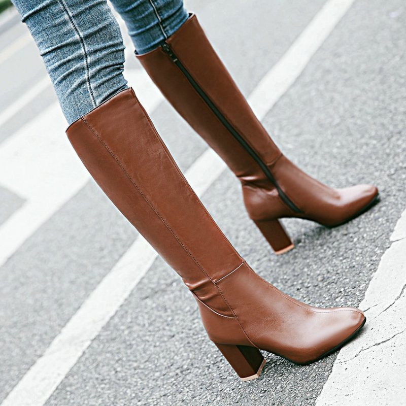 Luxury Vegan Leather Ankle Boots with Zip - Eden-Brown-2-The Livary