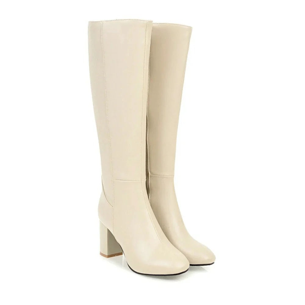 Knee-high Women's Boots with Heel - Sienna-Beige-2.5-The Livary