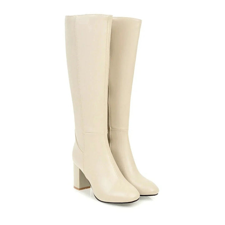 Knee-high Women's Boots with Heel - Sienna-Beige-2.5-The Livary