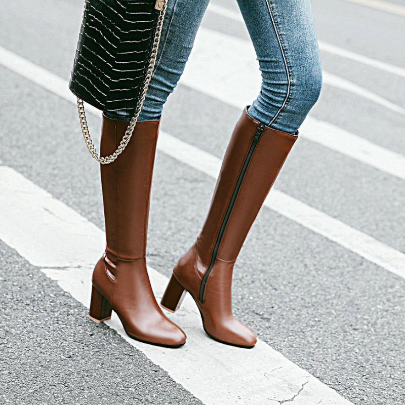 Luxury Vegan Leather Ankle Boots with Zip - Eden-Brown-2-The Livary