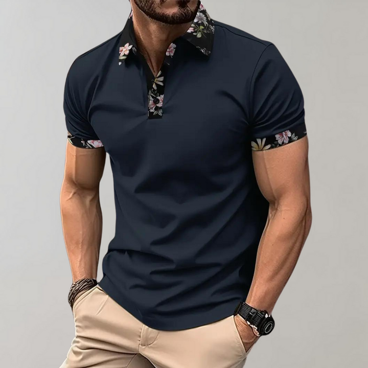 Men's Polo with Subtle Print - Noah-Dark blue-XS-The Livary