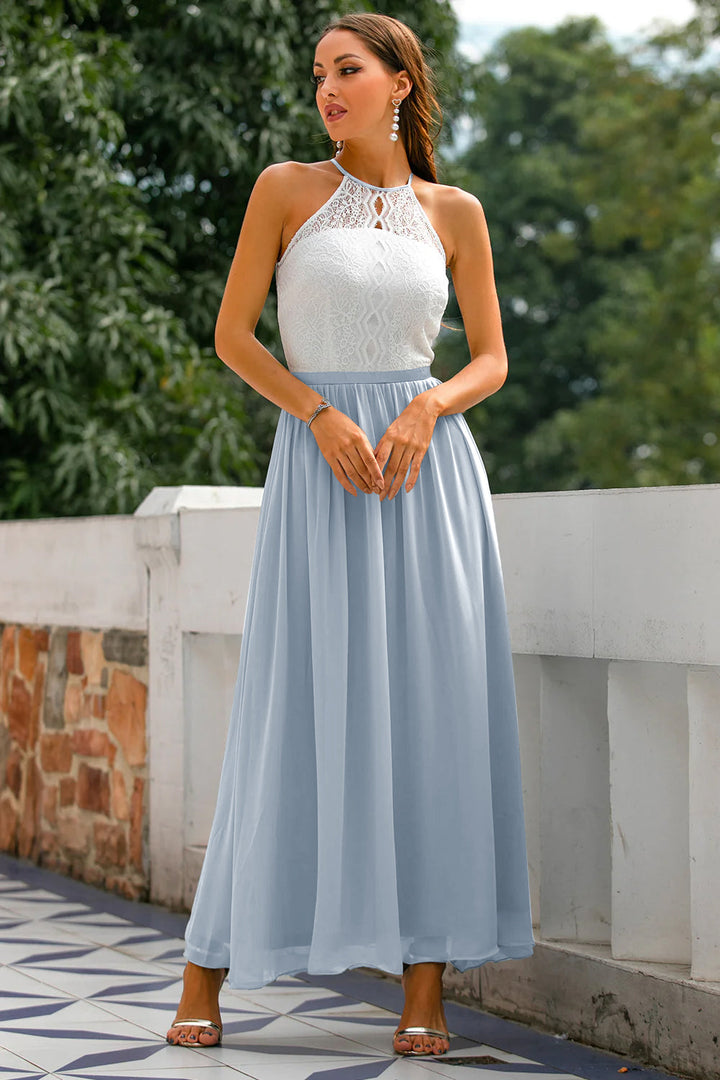 Stylish Dress for Wedding Guests with Open Back - Isabella-Stoffigblauw translates to "Dusty blue" in English.-EU32-The Livary