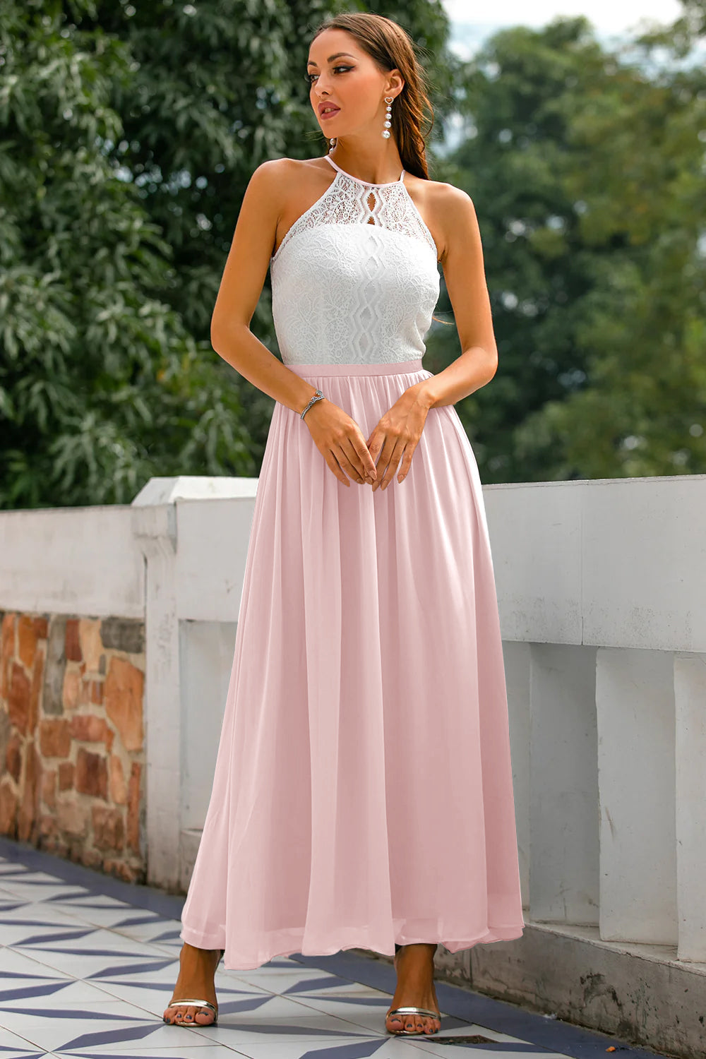 Stylish Dress for Wedding Guests with Open Back - Isabella-Old pink-EU32-The Livary