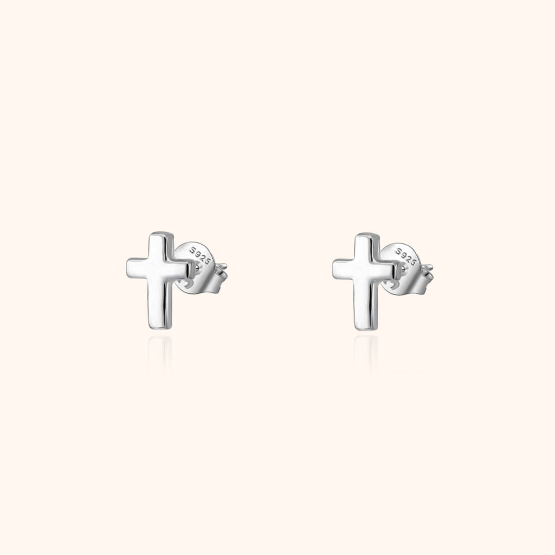 Subtle Cross Earrings - Lena-Silver-The Livary