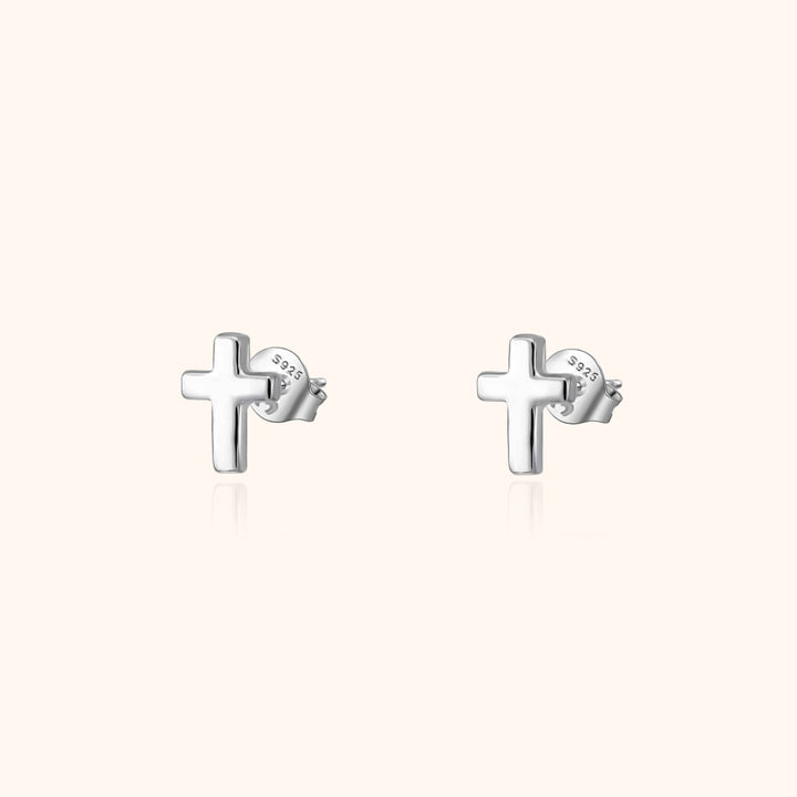 Subtle Cross Earrings - Lena-Silver-The Livary