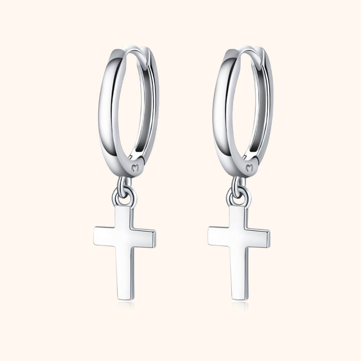 Earrings with Cross Pendant - Aurelia-Silver-The Livary
