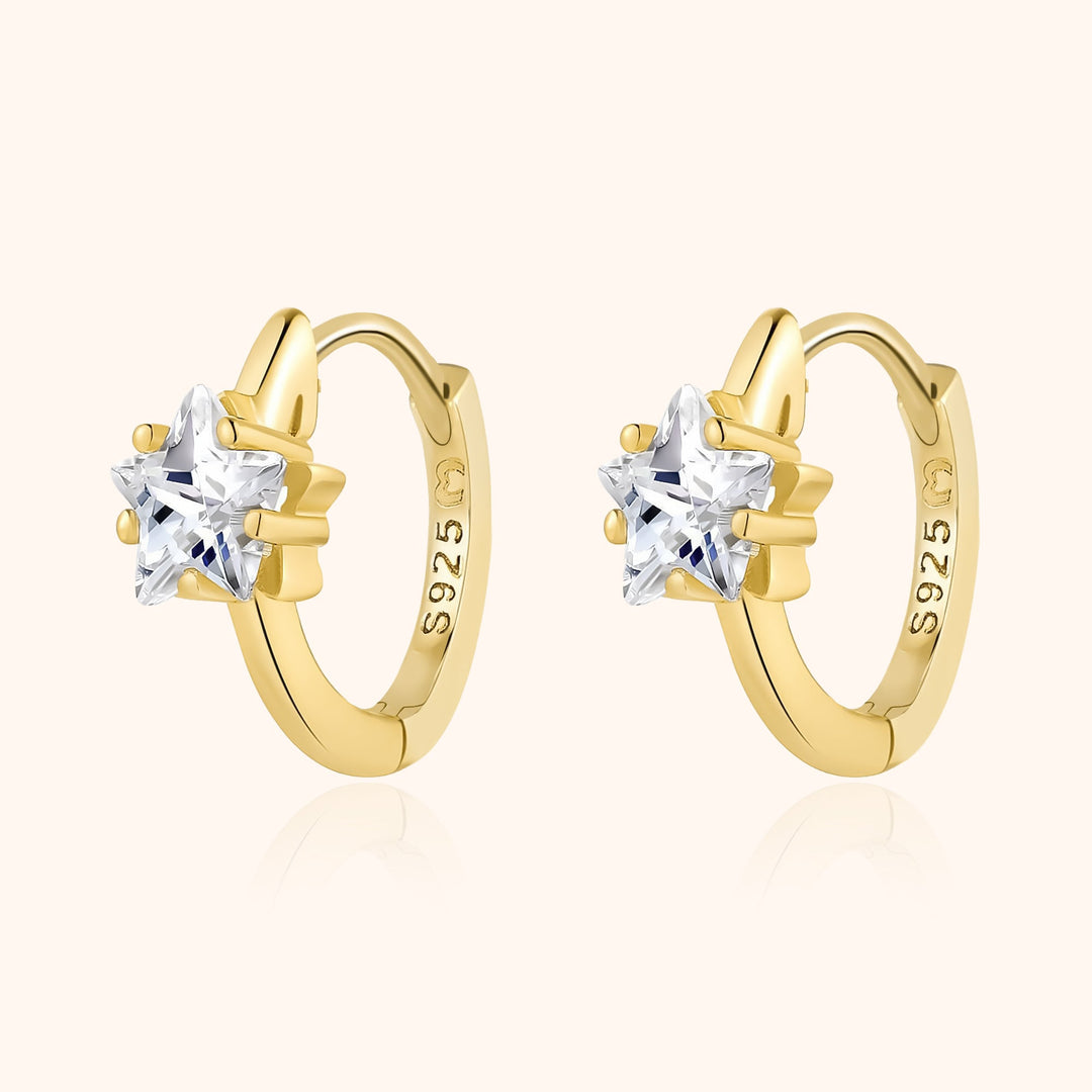 Wide Creole Earrings with Star Zirconia - Lunara-Gold-The Livary