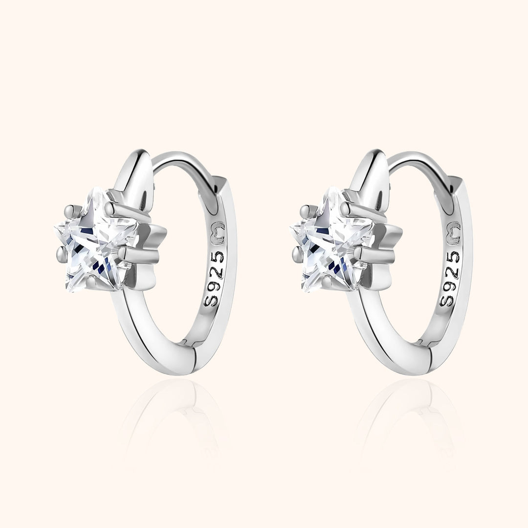 Wide Creole Earrings with Star Zirconia - Lunara-Silver-The Livary
