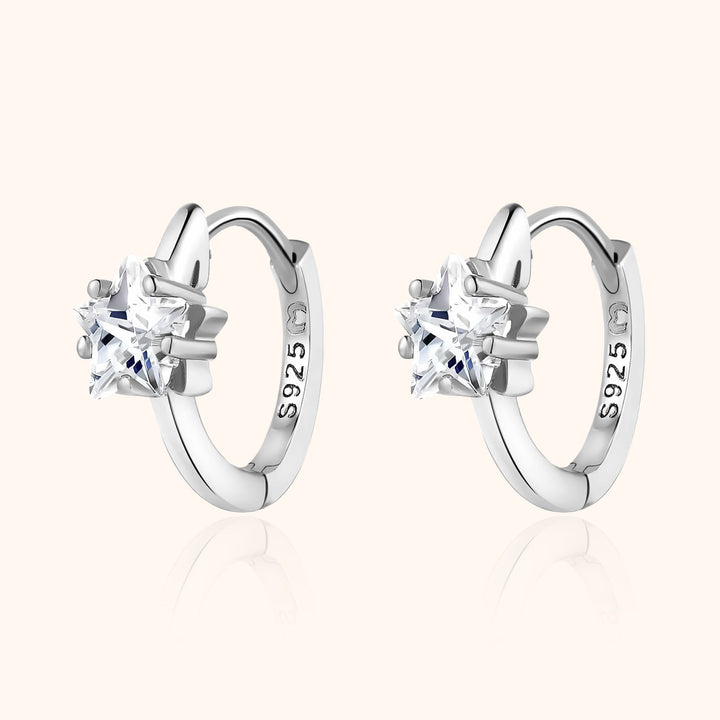 Wide Creole Earrings with Star Zirconia - Lunara-Silver-The Livary
