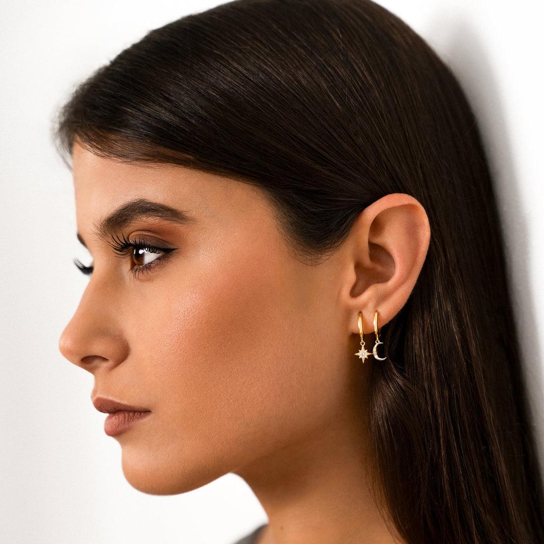Earrings with Moon and Star - Cosmica-Gold-The Livary