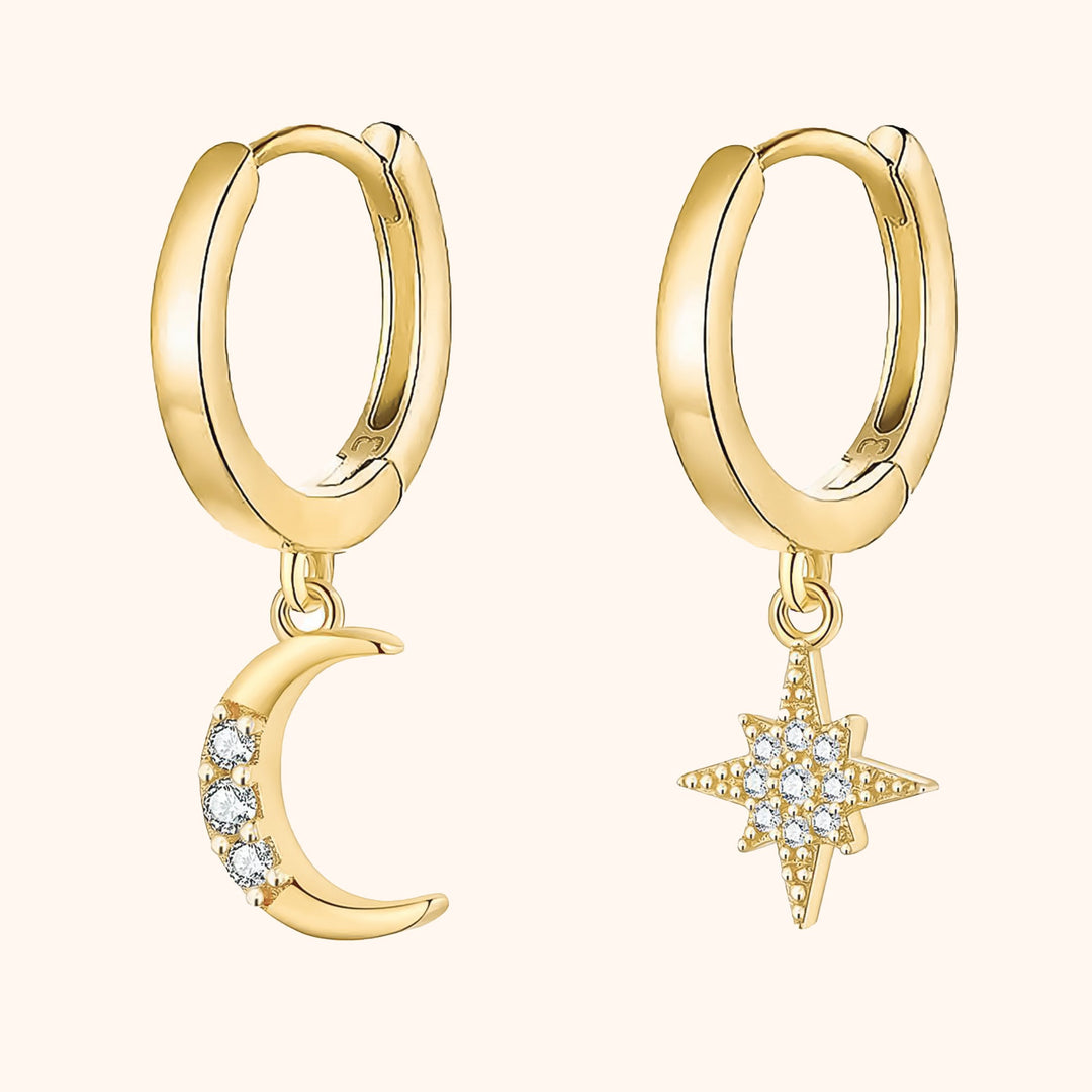 Earrings with Moon and Star - Cosmica-Gold-The Livary