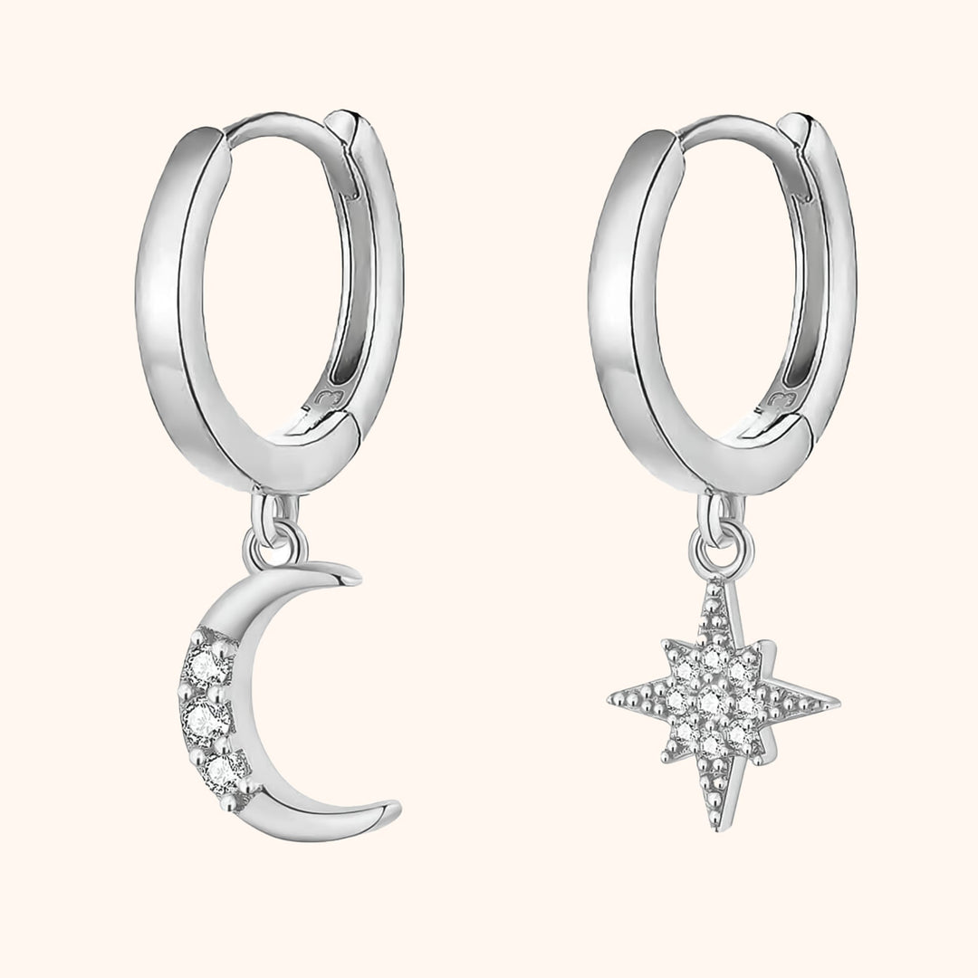 Earrings with Moon and Star - Cosmica-Silver-The Livary
