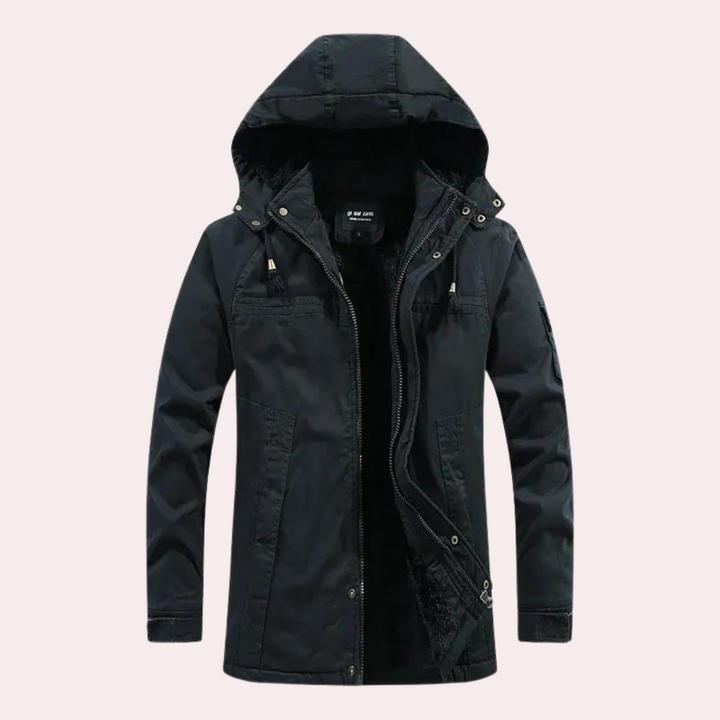Men's Winter Jacket with Warm Hood - Logan-Black-S-The Livary