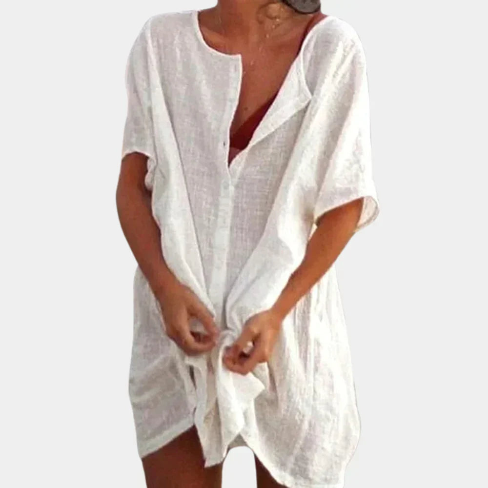 Linen Blend Beach Tunic – Luna-White-S-The Livary