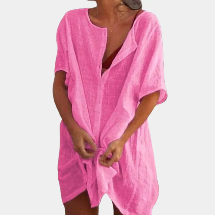 Linen Blend Beach Tunic – Luna-Pink-S-The Livary