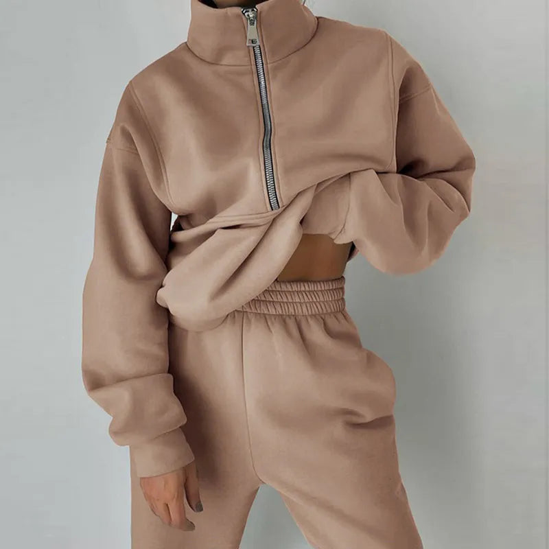 Comfortable Women's Tracksuit - Ava-Khaki-S-The Livary