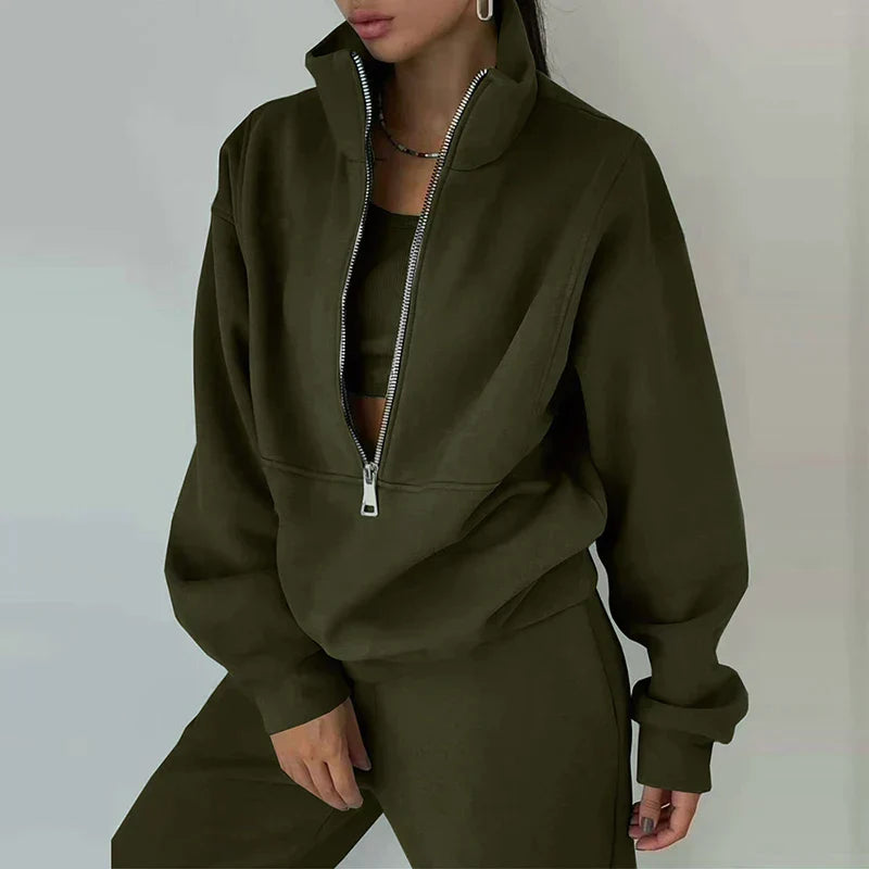 Comfortable Women's Tracksuit - Ava-Olive green-S-The Livary