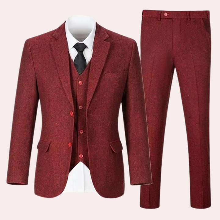 Business Stylish Three-Piece Suit for Men - Dorian-Red-S-The Livary