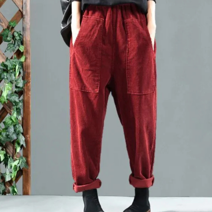 Casual Ribbed Velvet Trousers for Women - Marlowe-Red-XS-The Livary