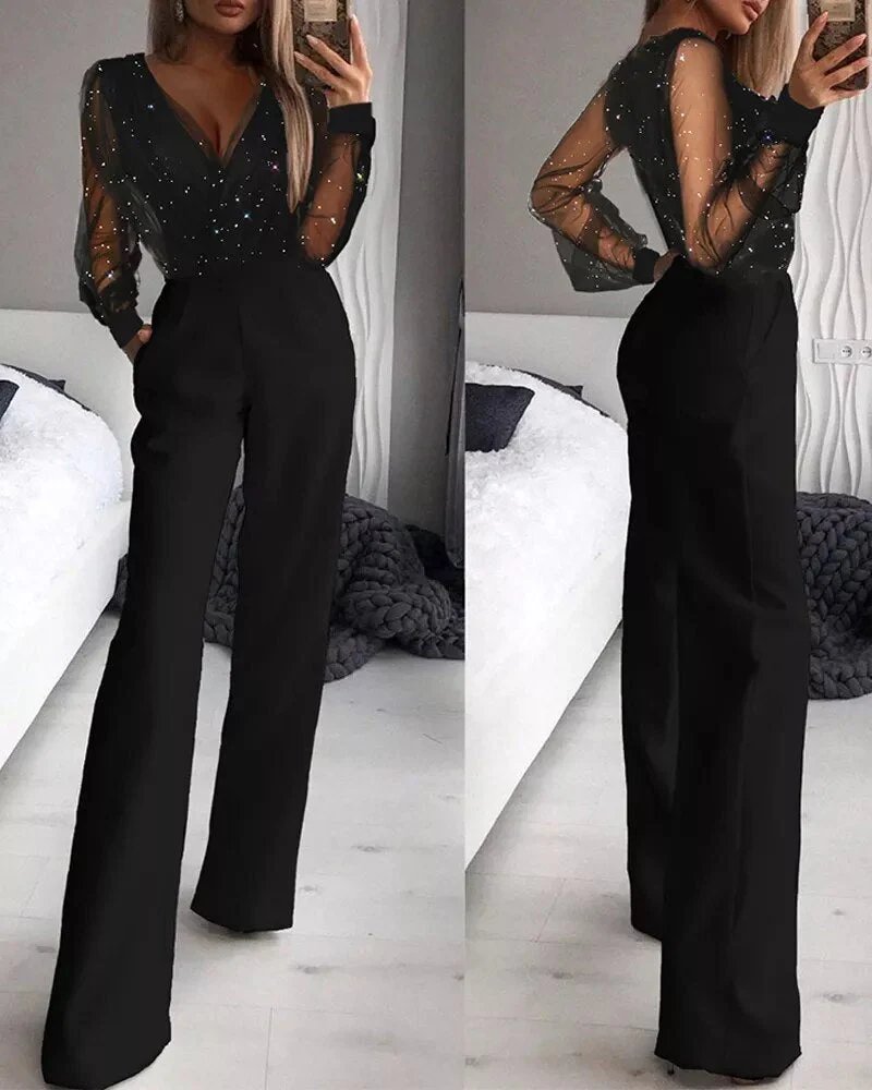 Black Glitter Jumpsuit - Aurora-S-The Livary
