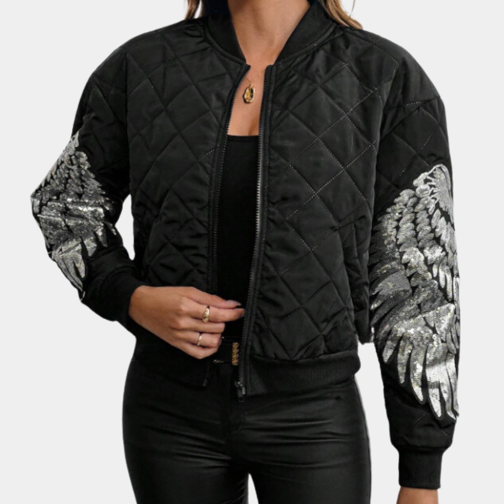 Trendy Black Women's Bomber Jacket with Zip - Rivka-XS-The Livary